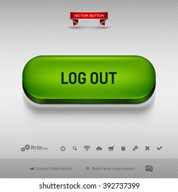Green button for webdesign or app on the gray background with shadow. Vector design elements.