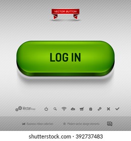 Green button for webdesign or app on the gray background with shadow. Vector design elements.