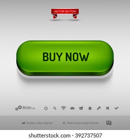 Green button for webdesign or app on the gray background with shadow. Vector design elements.