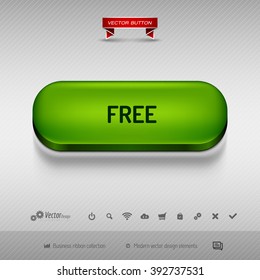 Green button for webdesign or app on the gray background with shadow. Vector design elements.