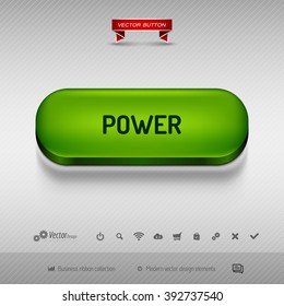 Green button for webdesign or app on the gray background with shadow. Vector design elements.