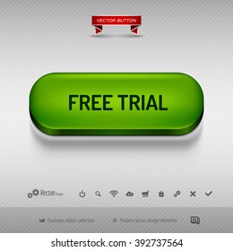 Green button for webdesign or app on the gray background with shadow. Vector design elements.