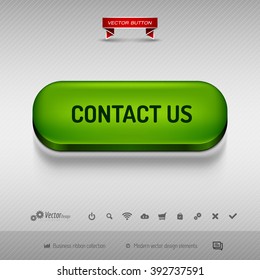 Green button for webdesign or app on the gray background with shadow. Vector design elements.