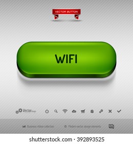 Green button for webdesign or app on the gray background with shadow. Vector design elements.