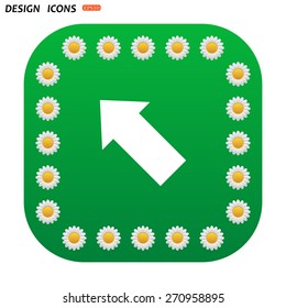 Green button with white daisies for mobile applications. arrow indicates the direction. icon. vector design