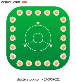 Green button with white daisies for mobile applications. GPS navigation. icon. vector design