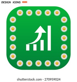 Green button with white daisies for mobile applications. growth of business. icon. vector design