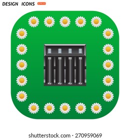 Green button with white daisies for mobile applications. Battery Charger. icon. vector design