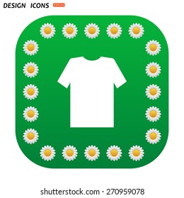 Green button with white daisies for mobile applications. T-shirt  icon. vector design