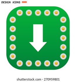 Green button with white daisies for mobile applications. arrow indicates the direction. icon. vector design