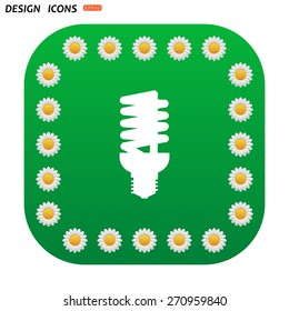 Green button with white daisies for mobile applications. fluorescent lamp. icon. vector design