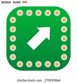 Green button with white daisies for mobile applications. arrow indicates the direction. icon. vector design