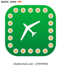 Green button with white daisies for mobile applications. plane. icon. vector design