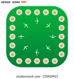 Green button with white daisies for mobile applications. Icon Aircraft. icon. vector design