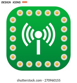 Green button with white daisies for mobile applications. The wireless network. icon. vector design