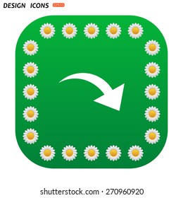 Green button with white daisies for mobile applications. arrow indicates the direction. icon. vector design