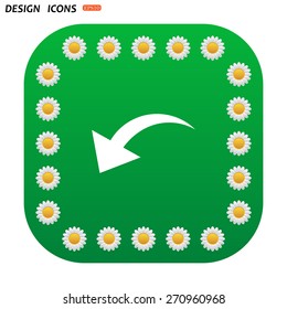 Green button with white daisies for mobile applications. arrow indicates the direction. icon. vector design