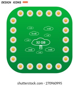 Green button with white daisies for mobile applications. collection of cloud storage. icon. vector design