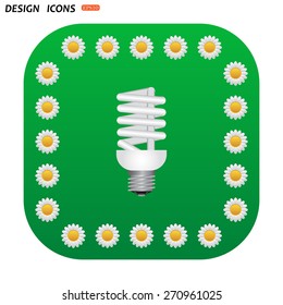 Green button with white daisies for mobile applications. fluorescent lamp. icon. vector design