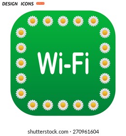 Green button with white daisies for mobile applications. The wireless network. icon. vector design