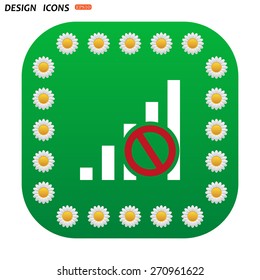 Green button with white daisies for mobile applications. no signal, poor signal strength, signal strength indicator. icon. vector design