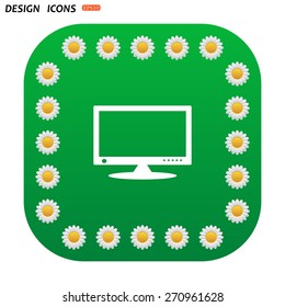 Green button with white daisies for mobile applications. computer display. icon. vector design