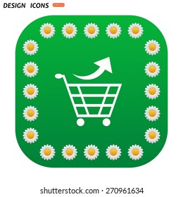 Green button with white daisies for mobile applications. remove from the shopping cart. icon. vector design