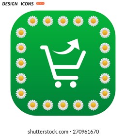 Green button with white daisies for mobile applications. remove from the shopping cart. icon. vector design