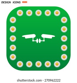 Green button with white daisies for mobile applications. Two surveillance cameras. icon. vector design