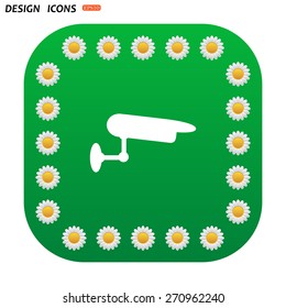 Green button with white daisies for mobile applications. surveillance Camera. icon. vector design