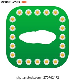 Green button with white daisies for mobile applications. cloud. icon. vector design