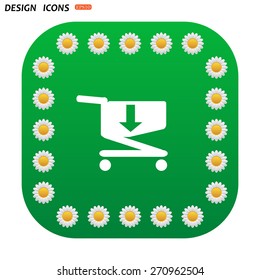 Green button with white daisies for mobile applications. put in shopping cart. icon. vector design