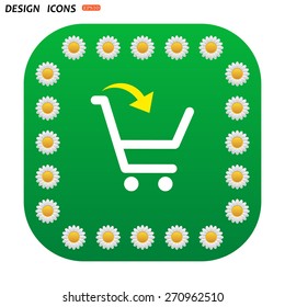 Green button with white daisies for mobile applications. put in shopping cart. icon. vector design