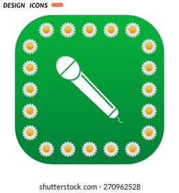 Green button with white daisies for mobile applications. live music. icon. vector design