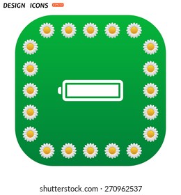 Green button with white daisies for mobile applications. battery. icon. vector design