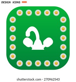 Green button with white daisies for mobile applications. tap symbol. icon. vector design
