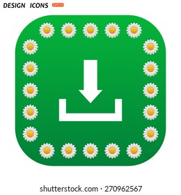Green button with white daisies for mobile applications. Download. icon. vector design