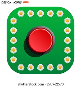 Green button with white daisies for mobile applications. Red button start, stop. icon. vector design