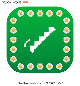 Green button with white daisies for mobile applications. staircase. icon. vector design