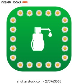 Green button with white daisies for mobile applications. Shower Gel, Liquid Soap, Lotion, Cream, Shampoo, Bath Foam. icon. vector design