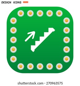 Green button with white daisies for mobile applications. staircase. icon. vector design