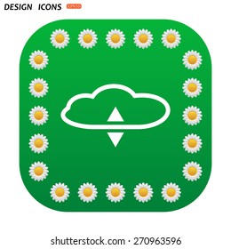 Green button with white daisies for mobile applications. cloud storage. icon. vector design