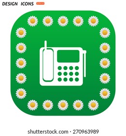 Green button with white daisies for mobile applications. phone. icon. vector design