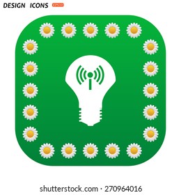 Green button with white daisies for mobile applications. LED lamp controlled via wi-fi network. icon. vector design
