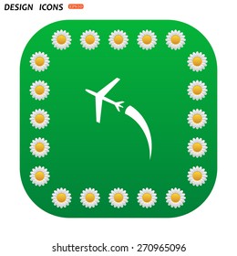Green button with white daisies for mobile applications. plane. icon. vector design