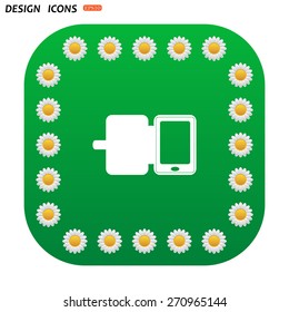 Green button with white daisies for mobile applications. Case for phone. icon. vector design