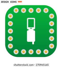 Green button with white daisies for mobile applications. Case for phone. icon. vector design