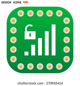 Green button with white daisies for mobile applications. signal strength indicator, open access. icon. vector design