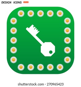Green button with white daisies for mobile applications. key. icon. vector design