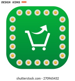 Green button with white daisies for mobile applications. remove from the shopping cart. icon. vector design